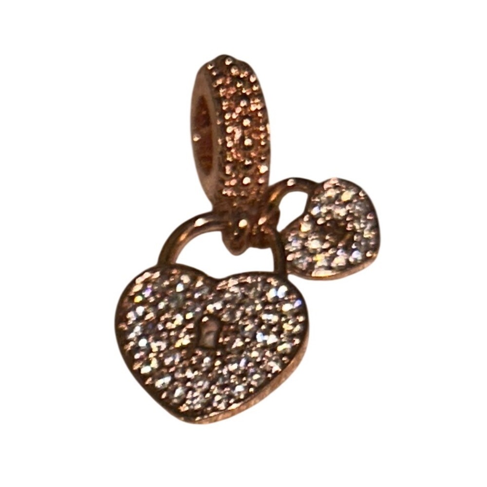 Pandora Rose Gold‎ Pave Heart Padlock Dangle Charm Clear CZ 789156C01 Womens